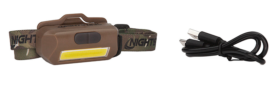Nightstick USB-4510F 250-Lumen Multi-Flood FDE Headlamp Camo Strap USB-C Rechargeable White/Red/Green