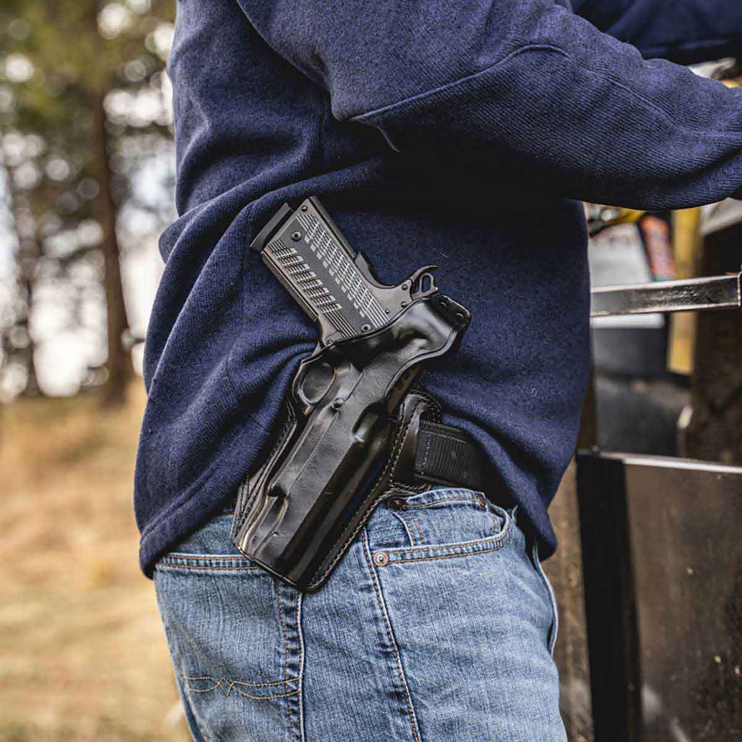 Galco FL838RB Fletch Black Leather Outside-the-Waistband Belt Slide Holster for Sig P365, RH
