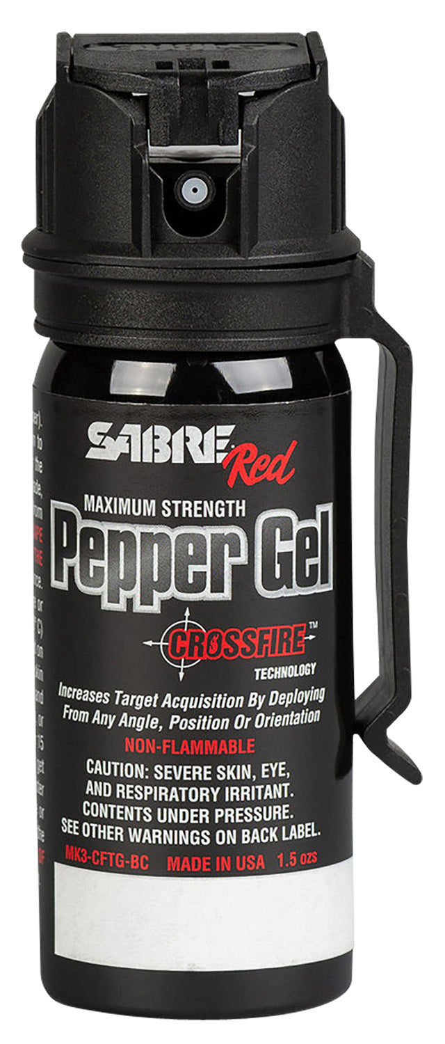 Sabre MK3CFTGBC Pepper Gel Crossfire Black 18 Bursts 18ft Belt Clip Flip Top Safety
