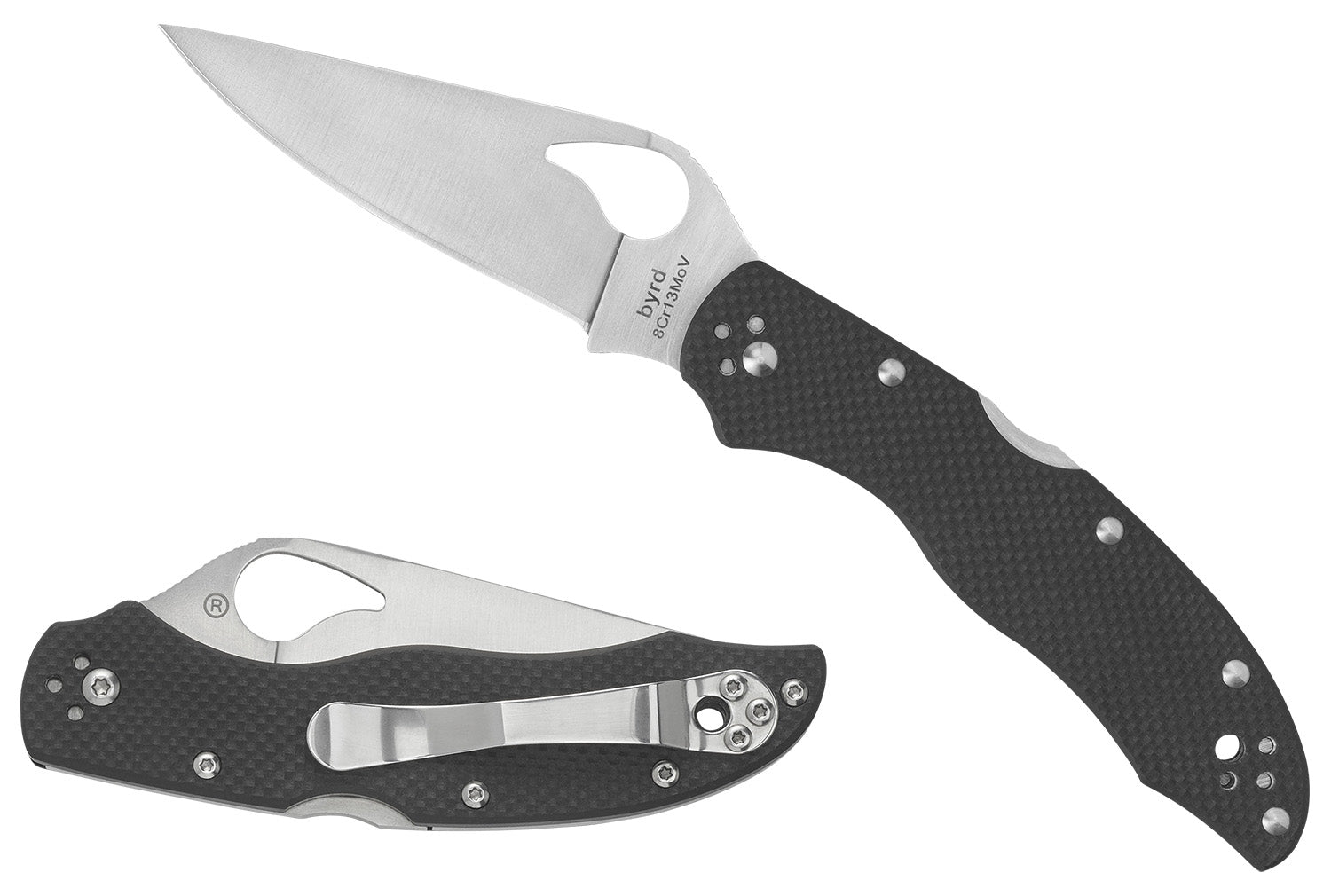 Spyderco Byrd Harrier 2 3.39" Stonewashed 8Cr13MoV Combo Edge Drop Point Blade Black Textured G10 Handle Folding Knife