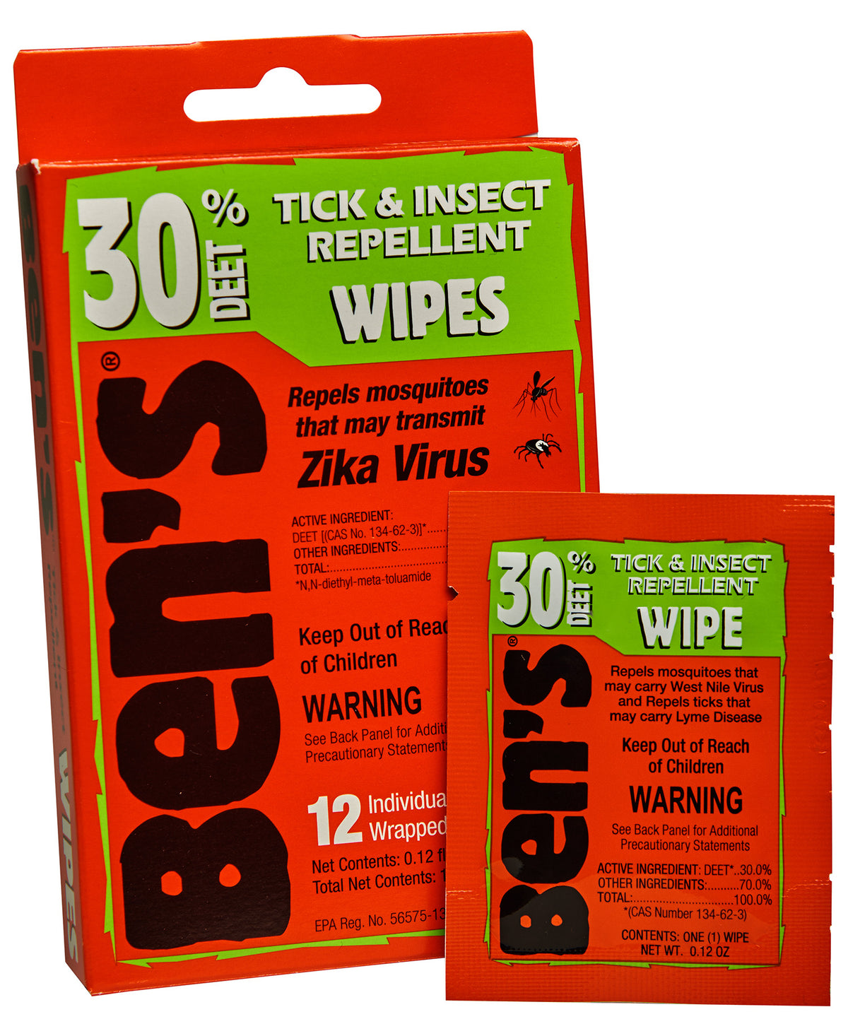 Ben's 30 DEET Insect Repellent Wipes 12 Count Odorless for Ticks & Mosquitoes