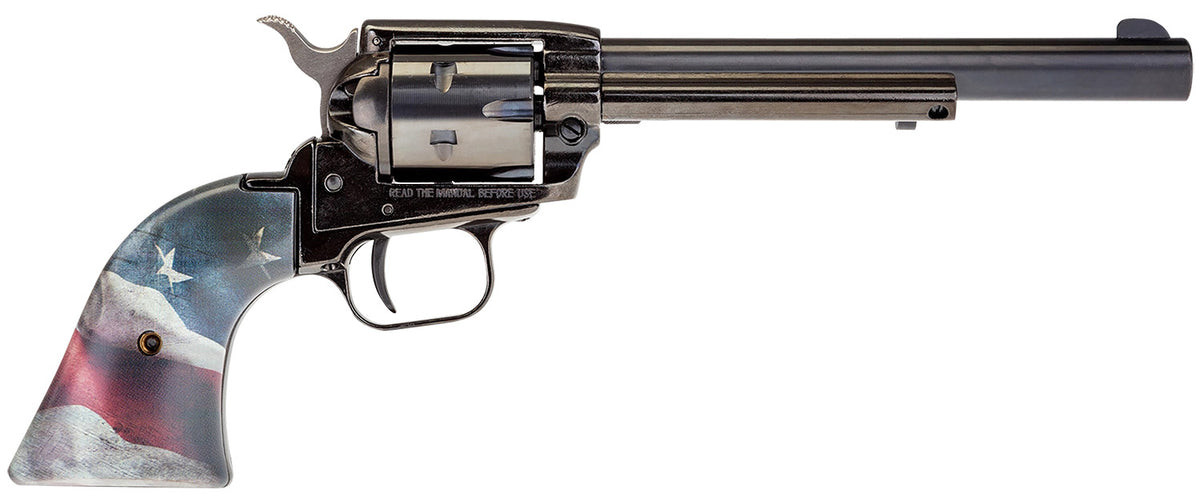 Heritage Mfg RR22B6US02 Rough Rider 22 LR 6 Shot, 6.50" Black Oxide Steel Barrel, Black Oxide Zinc Alloy Frame, Black Oxide Cylinder, Black US Flag Grip, Exposed Hammer