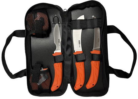 AccuSharp 738C Hunting Game Processing Kit 6-Piece Blaze Orange Stainless Knives with LED Lamp & Nylon Carry Case
