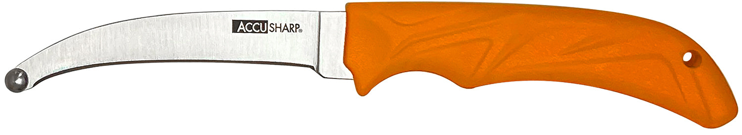 AccuSharp 734C AccuZip Fixed Skinning Knife 4" Plain Stainless - Blaze Orange Anti-Slip Handle & Belt Loop Sheath