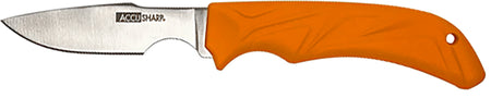AccuSharp 731C Caping Fixed Knife 3.50" Plain Stainless - Blaze Orange Anti-Slip Handle & Nylon Belt Sheath