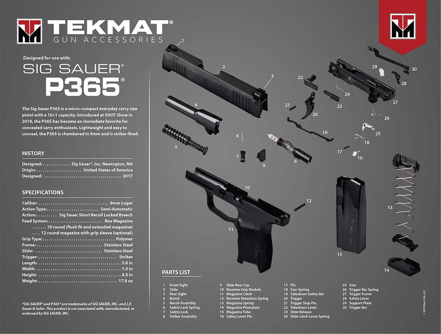 TekMat Sig P365 Printed Cleaning Mat Multi-Color Rubber 15"x20"