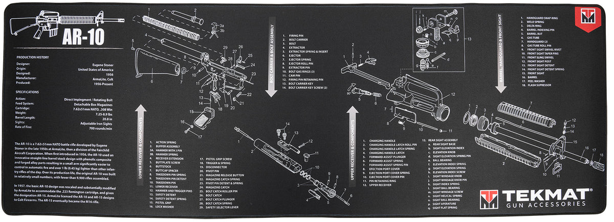 TekMat AR-10 Printed Cleaning Mat Black/White Rubber 15"x44"