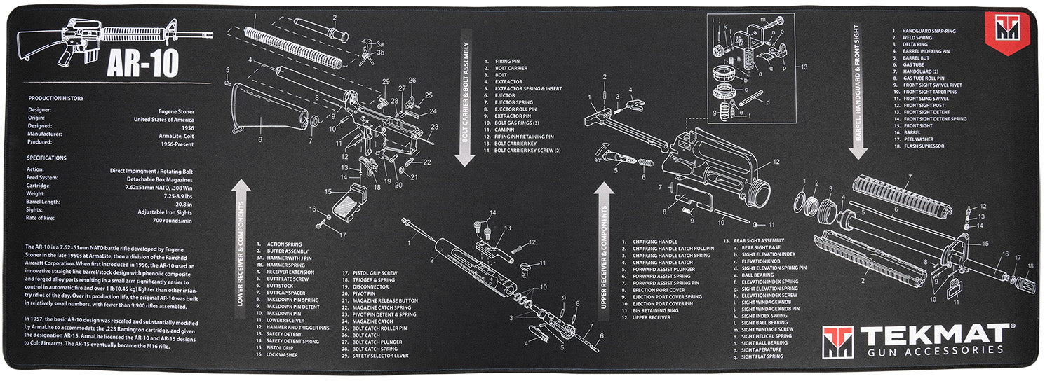 TekMat AR-10 Printed Cleaning Mat Black/White Rubber 15"x44"