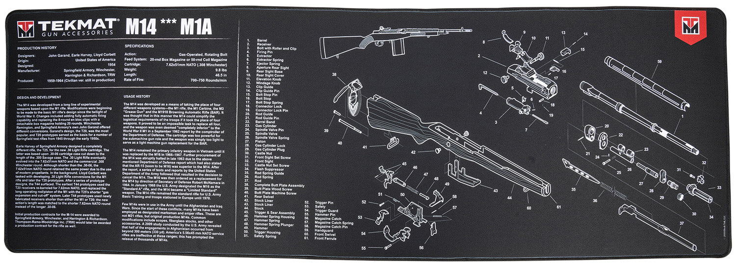 TekMat M14 (M1A) Printed Cleaning Mat Black/White Rubber 15"x44"