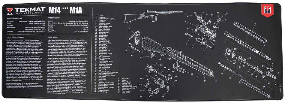 TekMat M14 (M1A) Printed Cleaning Mat Black/White Rubber 15"x44"