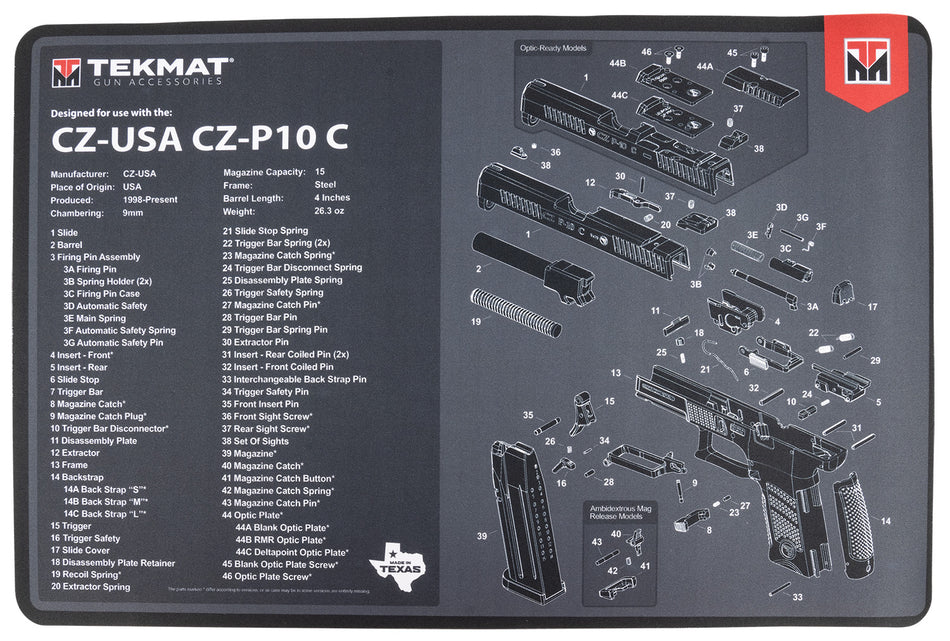 TekMat CZ P-10C Printed Cleaning Mat Black/Gray Rubber 11"x17"