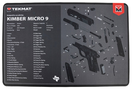 TekMat Kimber Micro 9 Printed Cleaning Mat Black/Gray Rubber 11"x17"