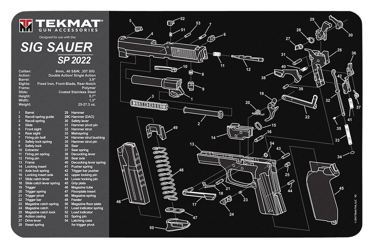 TekMat Sig Sauer SP2022 Printed Cleaning Mat Black/Gray Rubber 11"x17"