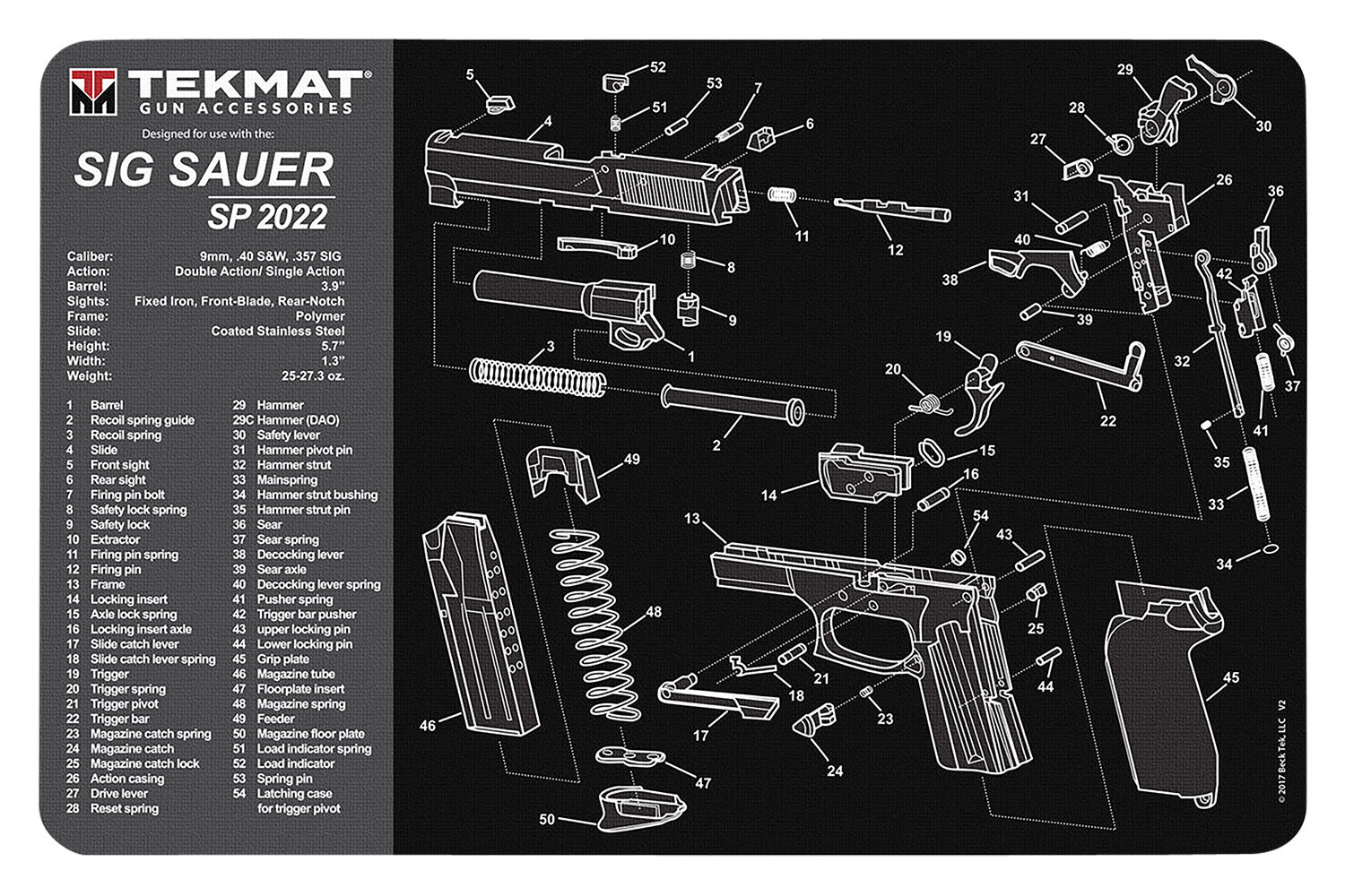 TekMat Sig Sauer SP2022 Printed Cleaning Mat Black/Gray Rubber 11"x17"
