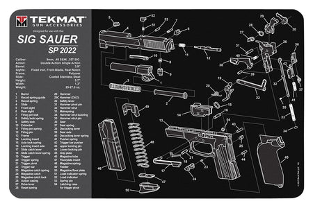 TekMat Sig Sauer SP2022 Printed Cleaning Mat Black/Gray Rubber 11"x17"