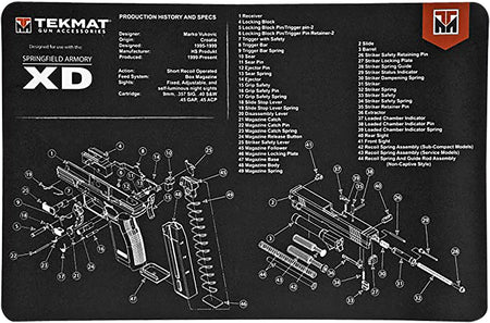 TekMat Springfield Armory XD Printed Cleaning Mat Black/White Rubber 11"x17"