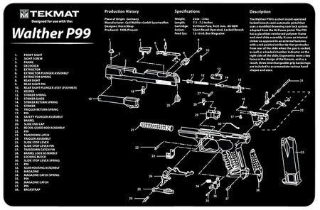 TekMat Walther P99 Printed Cleaning Mat Black/White Rubber 11"x17"