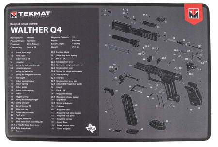 TekMat Walther Q4 SF Printed Cleaning Mat Black/Gray Rubber 11"x17"