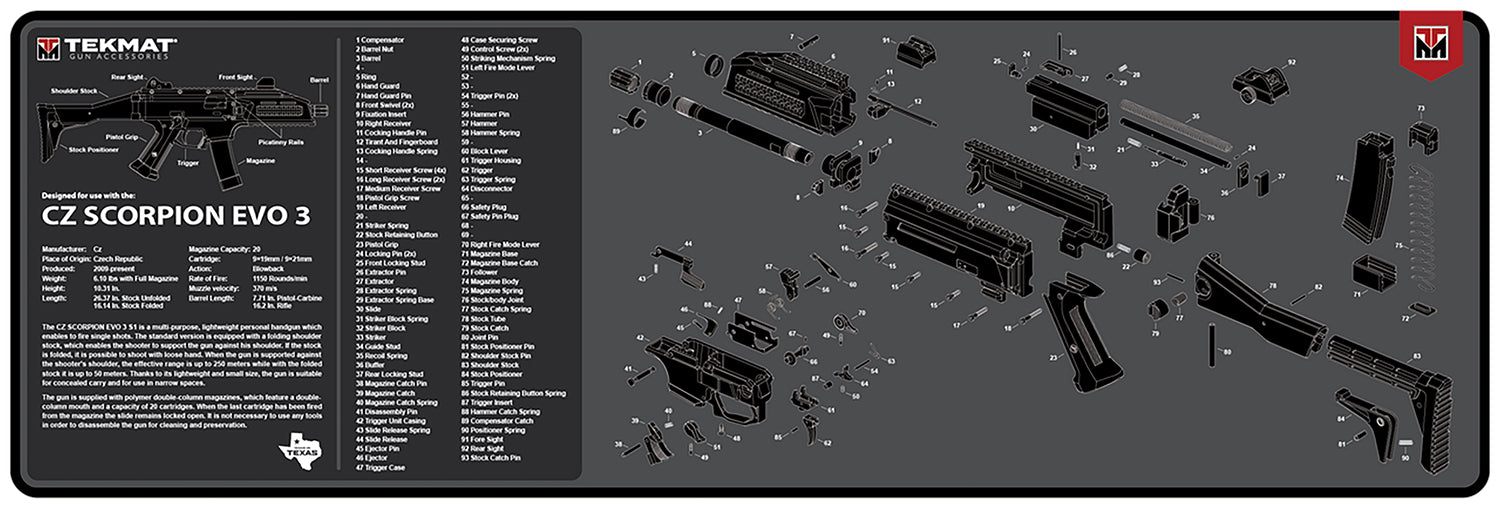 TekMat CZ Scorpion EVO 3 Printed Cleaning Mat Black/Gray Rubber 12"x36"