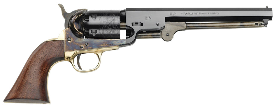 Pietta PF51CH44712 1851 Navy 44 Cal 7.50" 6rd Color Case Hardened Frame, Blued Cylinder & Octagon Barrel, Walnut Grip