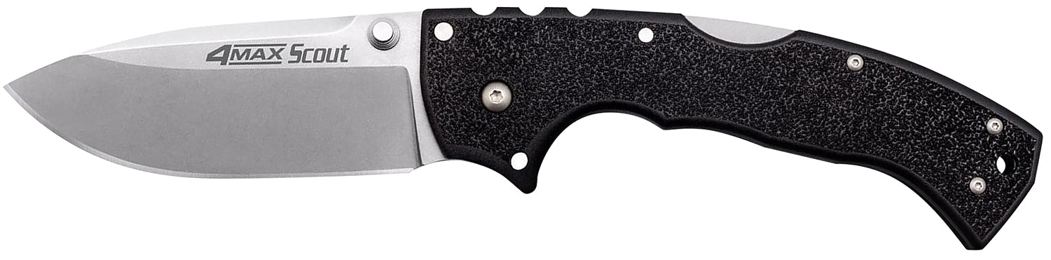 Cold Steel CS62RQZ 4-Max Scout Folding Knife 4" Drop Point Stonewashed Blade Black Griv-Ex Handle