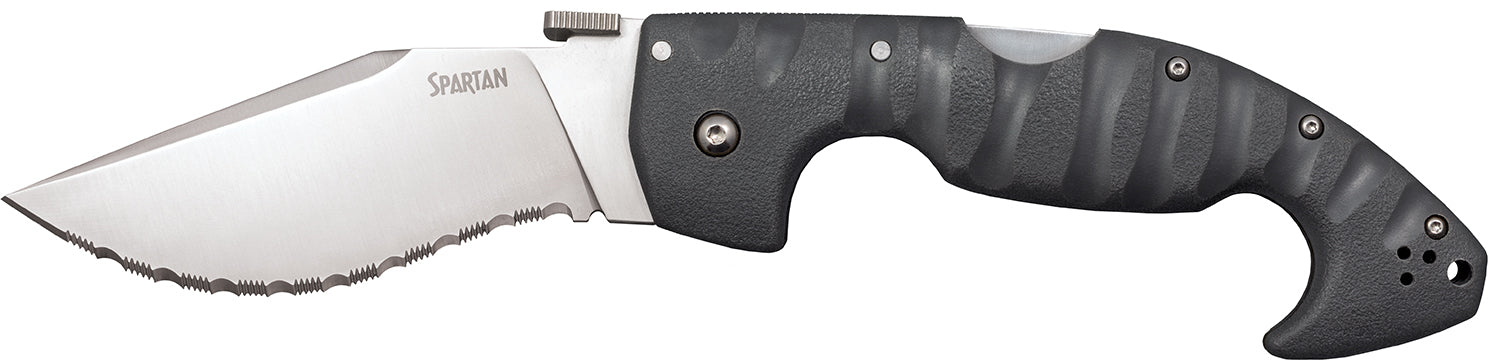 Cold Steel CS21SS Spartan Folding Knife 4.5" Serrated Satin Griv-Ex Blade Black Contoured Handle