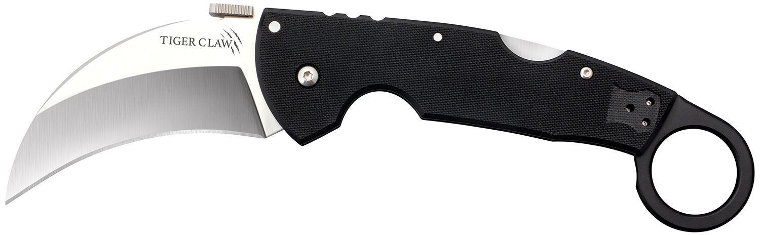 Cold Steel CS22C Tiger Claw Folding Knife 3.5" Hawkbill Stonewashed S35VN Blade G10 Handle Aluminum Ring