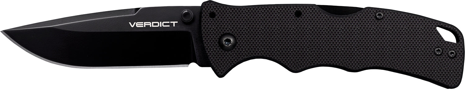 Cold Steel Verdict Folding Knife, 3" Spear Point Plain AUS-10A Blade, Black G10 Handle and Belt Clip
