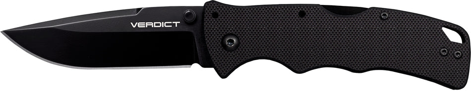 Cold Steel Verdict Folding Knife, 3" Spear Point Plain AUS-10A Blade, Black G10 Handle and Belt Clip