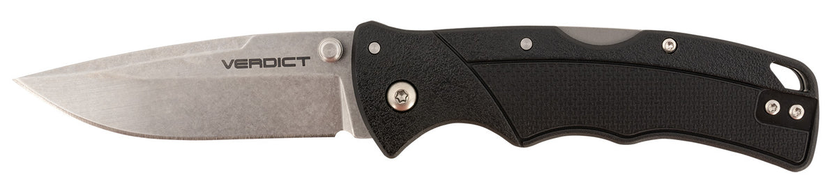 Cold Steel Verdict Folding Knife, 3" Clip Point Stonewashed 4116 SS Blade, Black GFN Handle with Clip