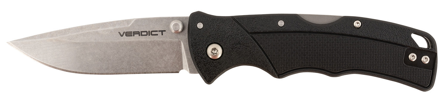 Cold Steel Verdict Folding Knife, 3" Clip Point Stonewashed 4116 SS Blade, Black GFN Handle with Clip