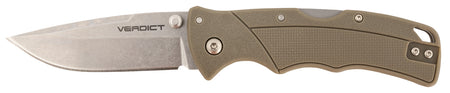 Cold Steel Verdict Folding Knife, 3" Spear Point Stonewashed 4116 Blade, Brown GFN Handle with Belt Clip