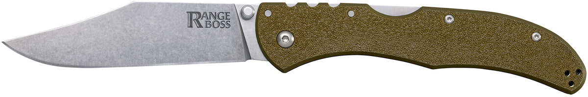 Cold Steel Range Boss Folding Knife, Clip Point 4034 Stainless Blade, OD Green Zy-Ex Handle