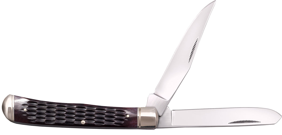 Cold Steel Trapper Folding Pocket Knife, 3" Clip/Spey 8Cr13MoV Blades, Brown Jigged Bone Handle
