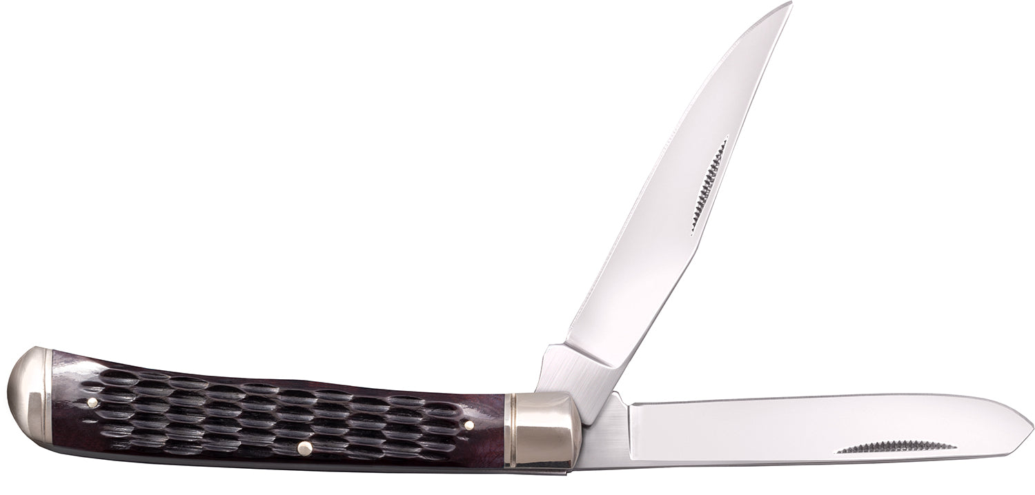 Cold Steel Trapper Folding Pocket Knife, 3" Clip/Spey 8Cr13MoV Blades, Brown Jigged Bone Handle