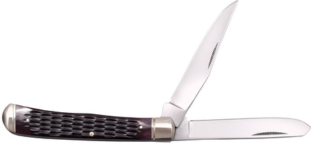 Cold Steel Trapper Folding Pocket Knife, 3" Clip/Spey 8Cr13MoV Blades, Brown Jigged Bone Handle