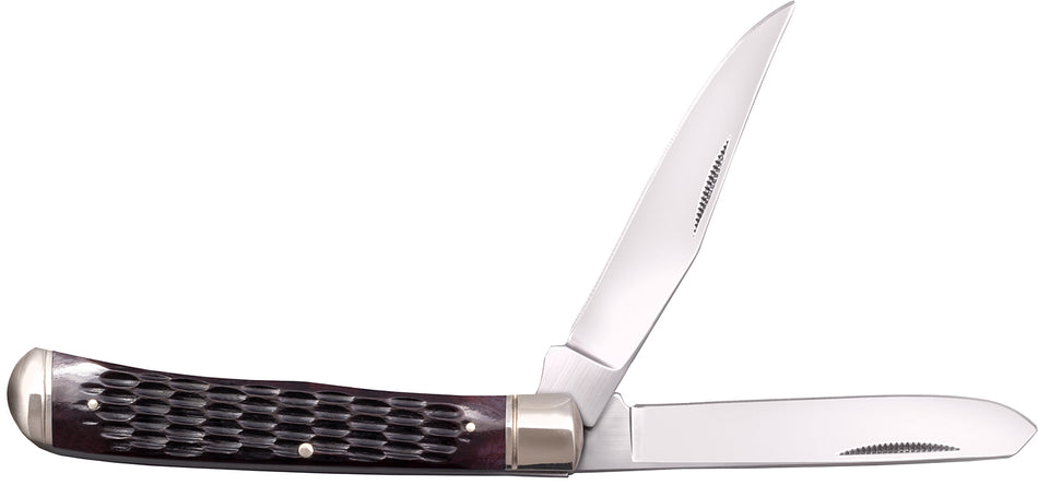Cold Steel Trapper Folding Pocket Knife, 3" Clip/Spey 8Cr13MoV Blades, Brown Jigged Bone Handle