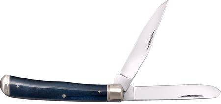 Cold Steel Trapper Folding Pocket Knife, 3" Clip/Spey 8Cr13MoV Blades, Dark Blue Bone Handle and Polished Bolsters