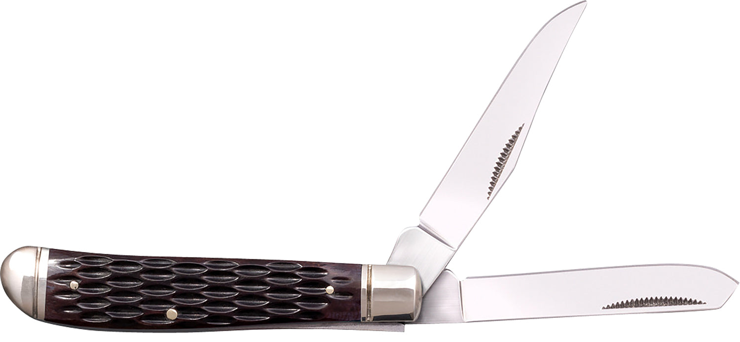 Cold Steel Trapper Mini Folding Pocket Knife, Clip/Spey 3Cr13MoV Blades, Brown Jigged Bone Handle with Bolsters