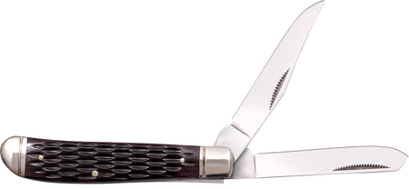 Cold Steel Trapper Mini Folding Pocket Knife, Clip/Spey 3Cr13MoV Blades, Brown Jigged Bone Handle with Bolsters