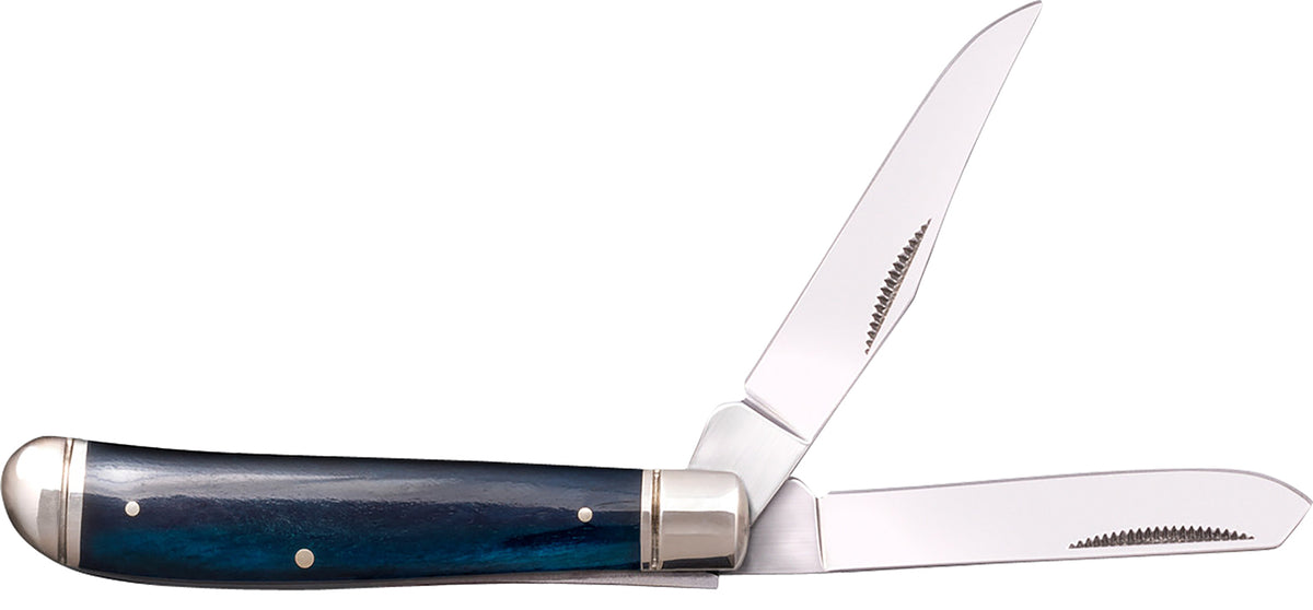 Cold Steel Trapper Mini Folding Pocket Knife, Clip/Spey 3Cr13MoV Blades, Dark Blue Bone Handle with Bolsters