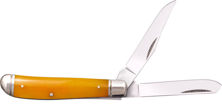 Cold Steel Trapper Mini Folding Pocket Knife, Clip/Spey 3Cr13MoV Blades, Yellow Bone Handle with Polished Bolsters