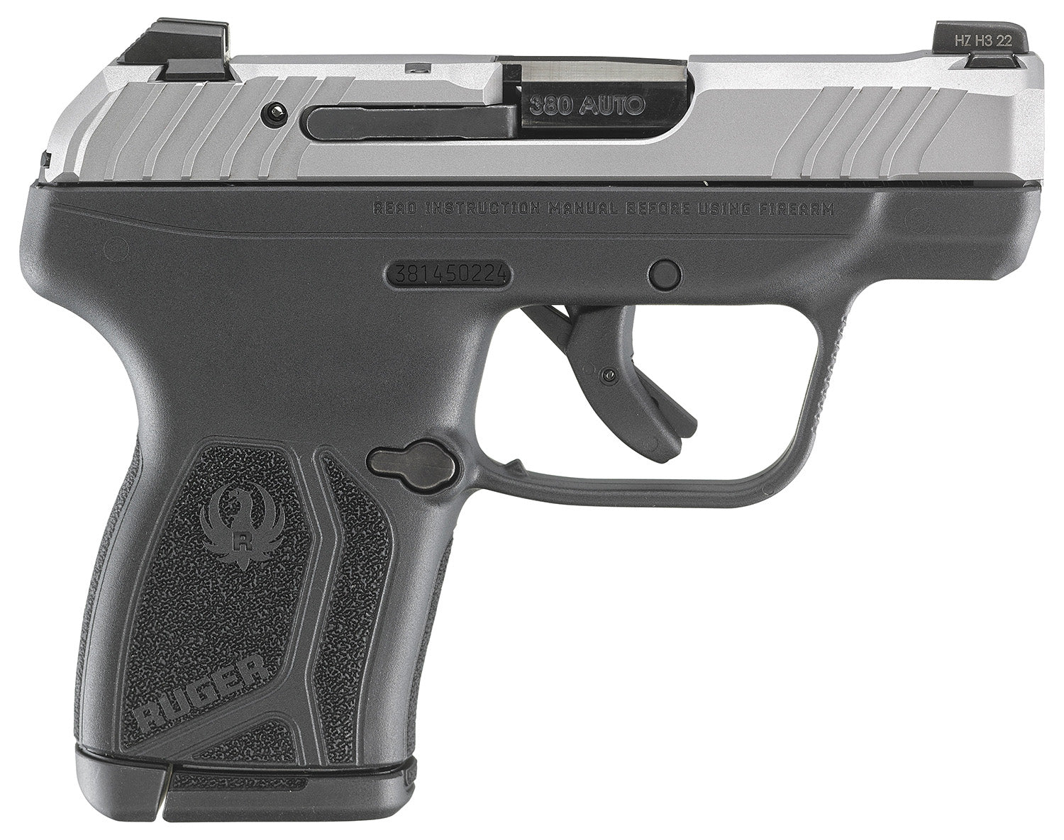 Ruger 13744 LCP Max Compact 380 ACP 10+1 2.80" Black Oxide Steel Barrel, Matte Stainless Serrated Slide, Black Polymer Frame w/Serrated Trigger Guard w/Black Nylon Grip