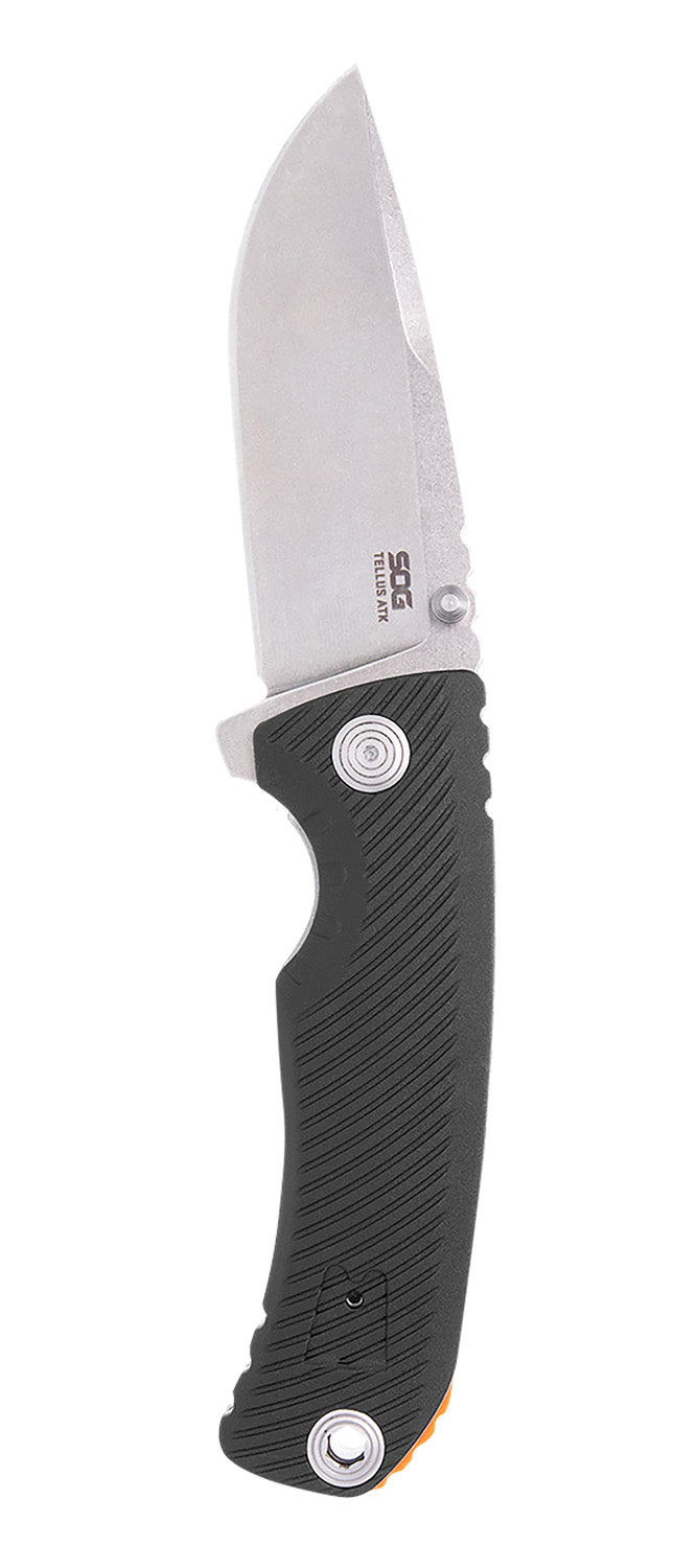 S.O.G Tellus ATK Frame Lock Folding Knife 3.50" Cryo 440C Stainless Blade Black Textured GRN Handle Belt Clip Included