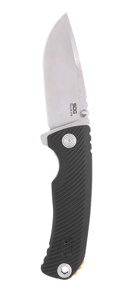 S.O.G Tellus ATK Frame Lock Folding Knife 3.50" Cryo 440C Stainless Blade Black Textured GRN Handle Belt Clip Included