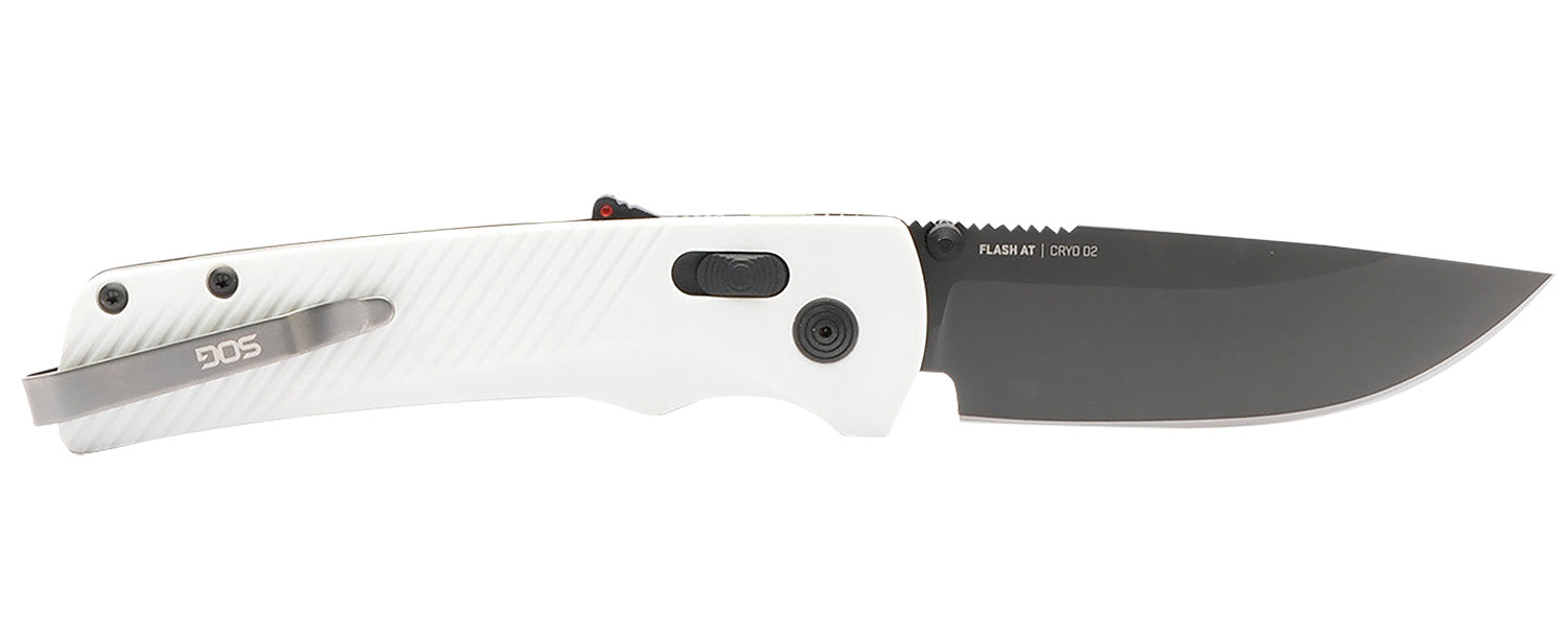 S.O.G Flash AT Ambidextrous Assisted Opening Folder 3.45" Plain Cryo D2 Blade Gray Textured GRN Handle with Pocket Clip