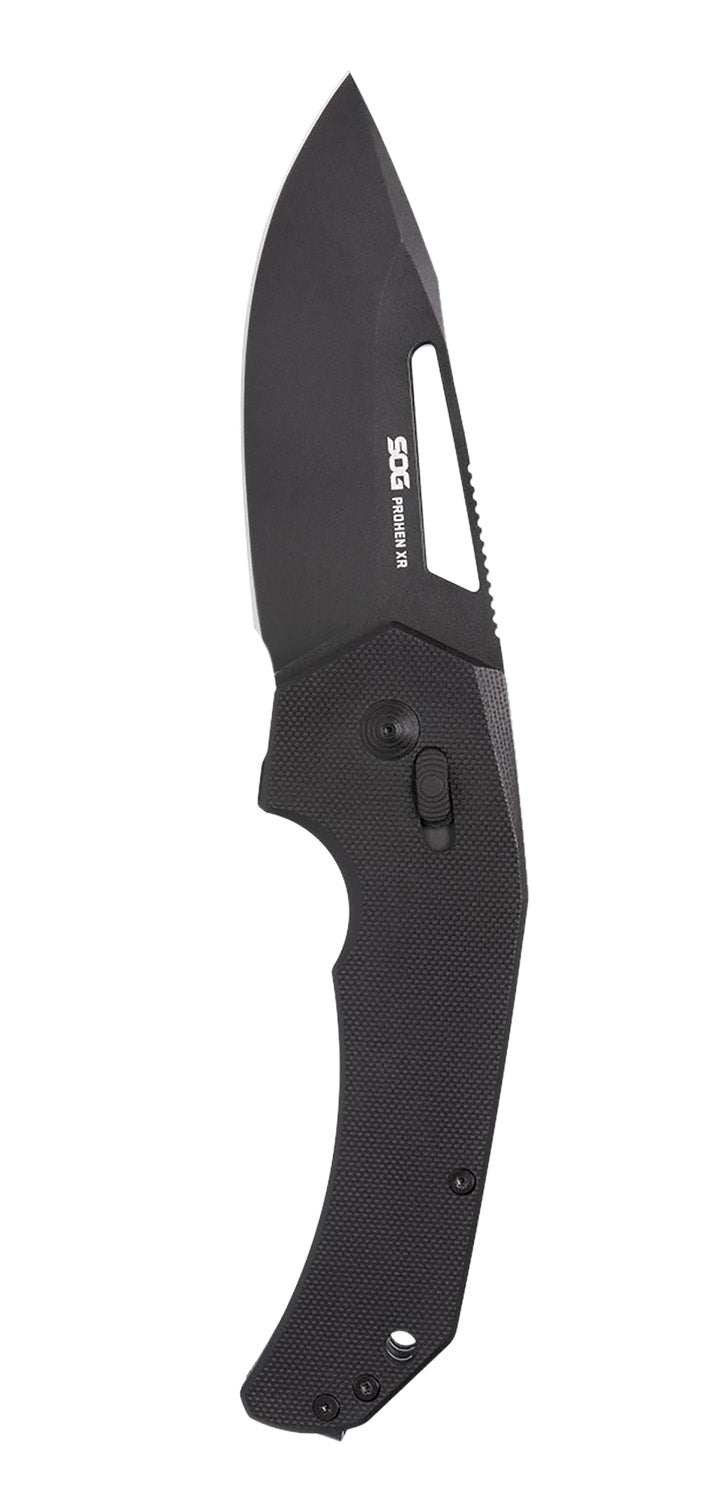 S.O.G Prohen XR Folding Pocket Knife 3.35" Drop Point Cryo D2 Blade Black TiNi Finish Textured G10 Handle with Thumb Hole