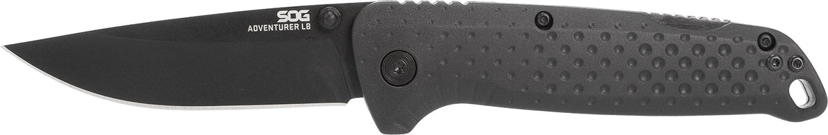S.O.G Adventure LB Folding Knife 3.50" Drop Point 5Cr15MoV Stainless Blade Black TiNi Finish Black GRN Handle