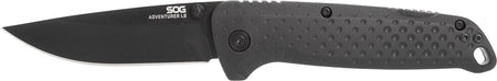 S.O.G Adventure LB Folding Knife 3.50" Drop Point 5Cr15MoV Stainless Blade Black TiNi Finish Black GRN Handle