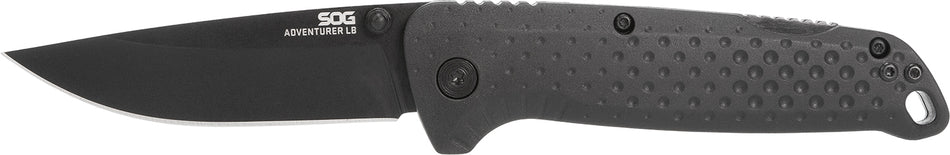 S.O.G Adventure LB Folding Knife 3.50" Drop Point 5Cr15MoV Stainless Blade Black TiNi Finish Black GRN Handle